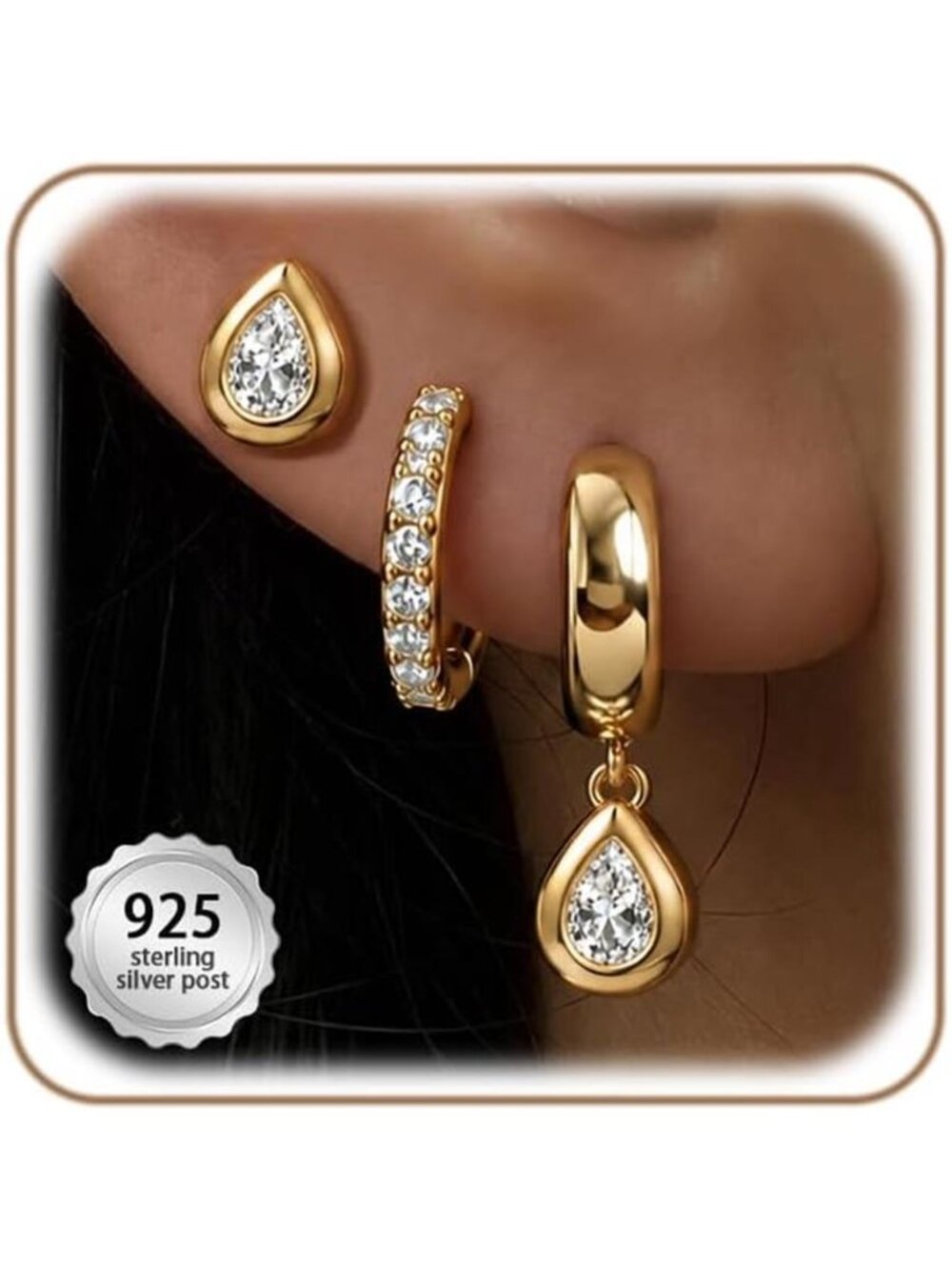 Gold/Silver Chunky Hoop Earrings,Bezel Dangle Charm Earrings Set